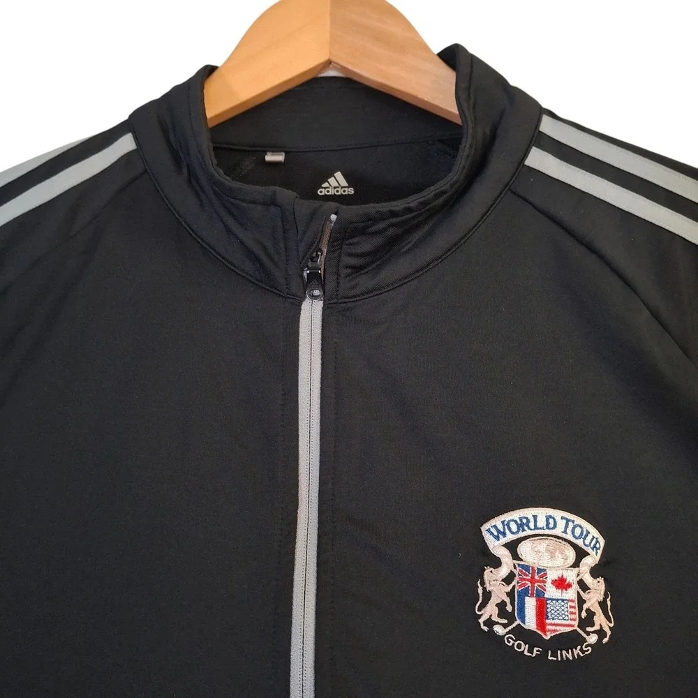 Adidas Golf World Tour Golf Links 1/4 Zip Pullover Mens Large Black Grey Stripe